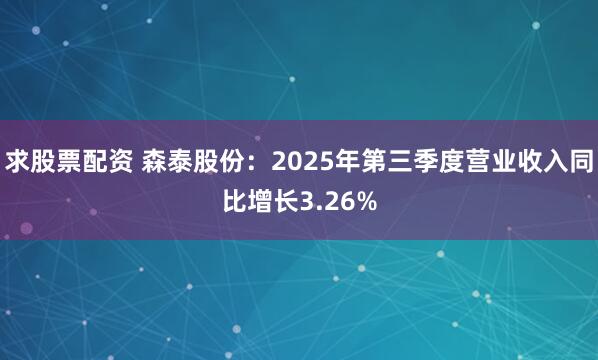求股票配资 森泰股份:2025年第三季度营业收入同比增长3.26%